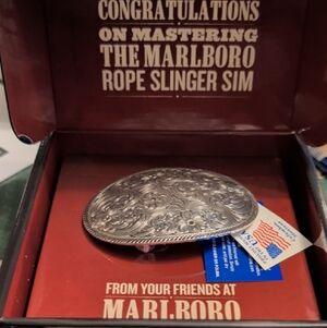 Marlboro Montana Silversmiths Silver Floral Tooled Belt Buckle